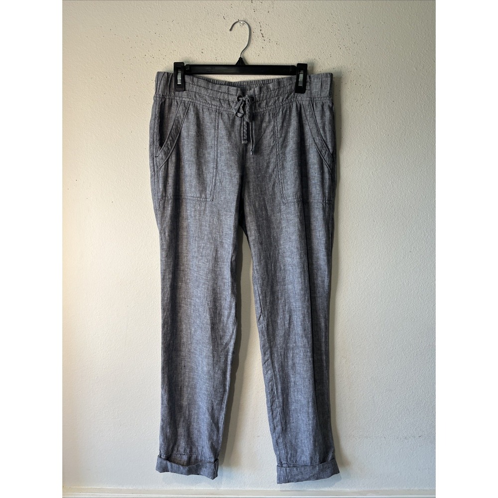 Athleta Gray Linen Drawstring Elastic Waist Ankle Pant Casual Resort 8 Tall